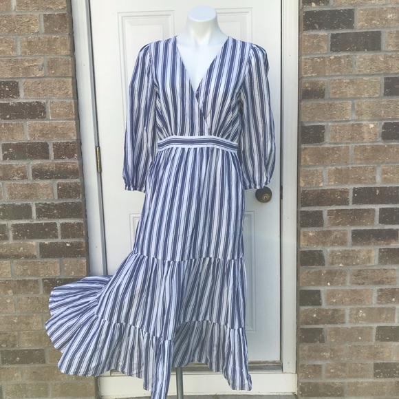 🐲💙 Madewell Ava Blue & White striped Midi Dress